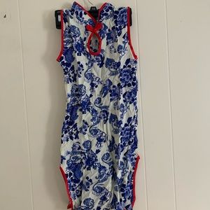 blue and red qipao